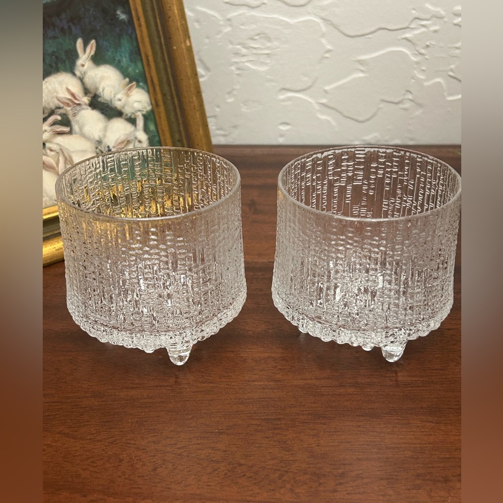 Set of 2 Iittala Ultima Thule Finland Old Fashioned Footed Textured Glasses MCM